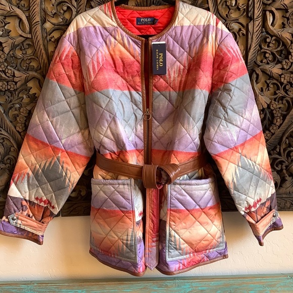 New XXL Polo Ralph Lauren Aztec SW Sunset Quilted Full-Zip Jacket Reversible - Picture 1 of 15